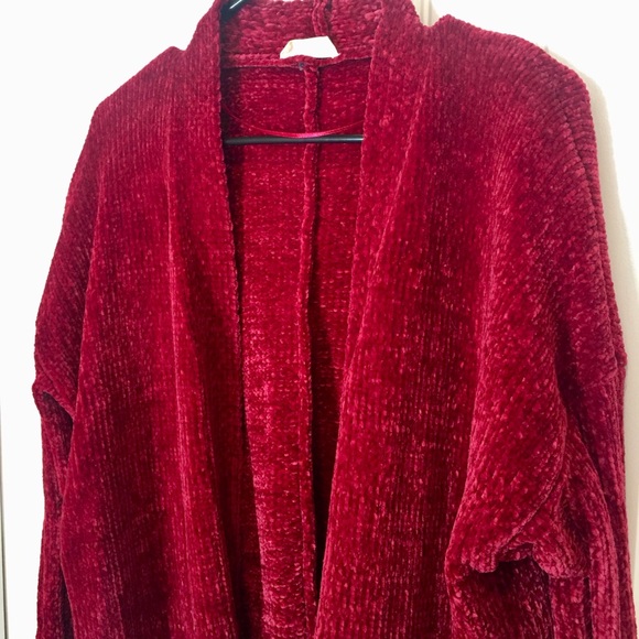 Hummingbird red chenille open cardigan sweater S/M - Picture 5 of 6